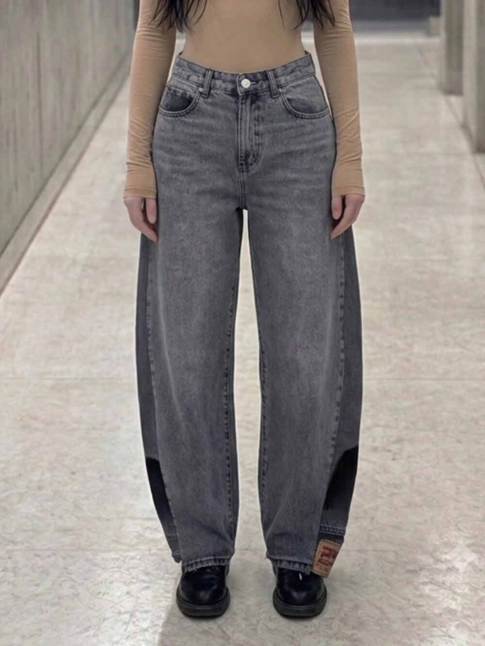 Abrand Womens barrel wide leg grey size 30